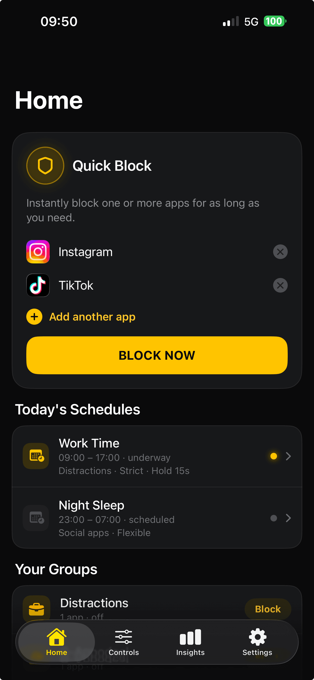 BlockMyApps home screen